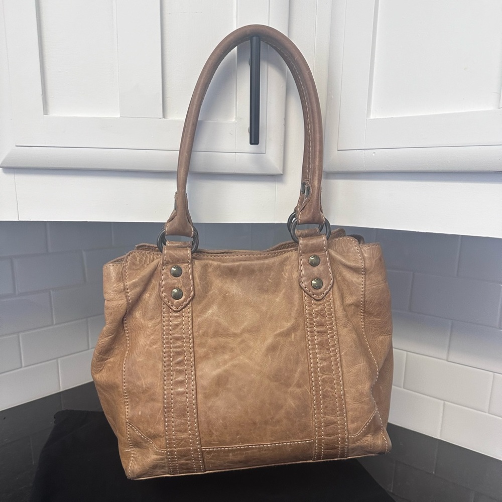 FRYE Brown Leather Handbag with Distressed Leather - Melissa Tote